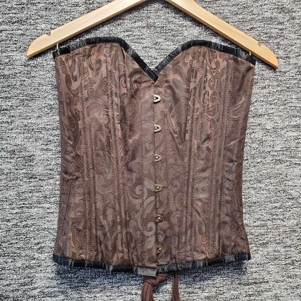 Corset Story Overbust Corset Women 28 Brown Brocade Nepal Steel Boned Steampunk